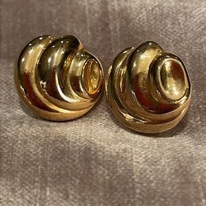 Vintage Gold Earrings Scroll Swooshes Post Back